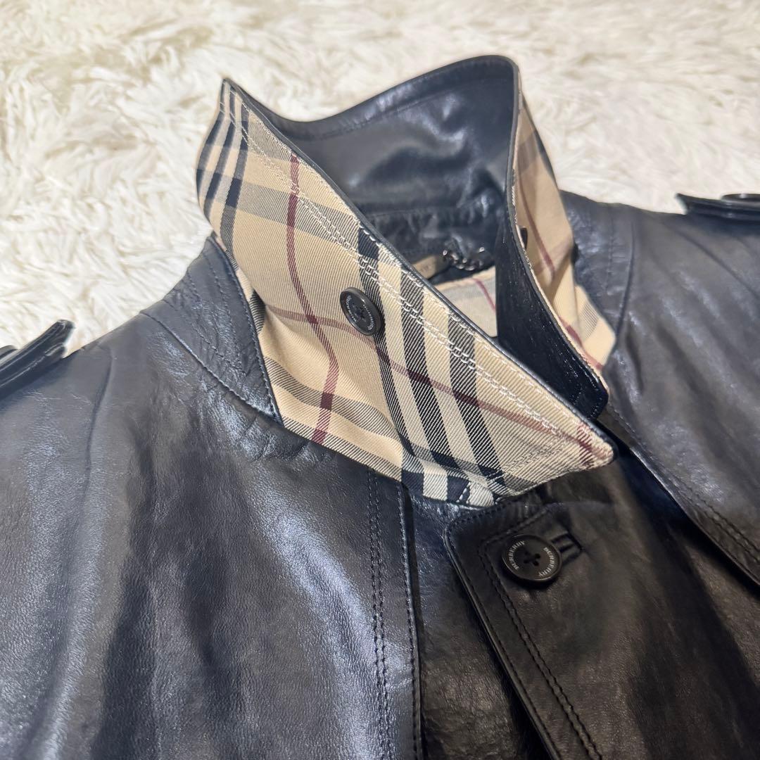 美品✨バーバリーロンドン ラムレザー トレンチコート ノバチェック L ブラック