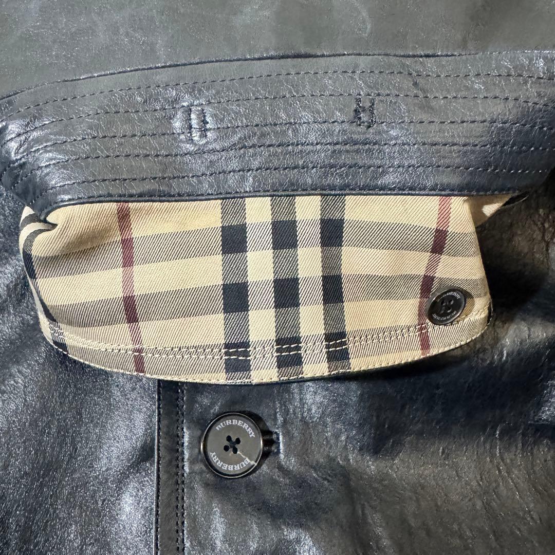 美品✨バーバリーロンドン ラムレザー トレンチコート ノバチェック L ブラック