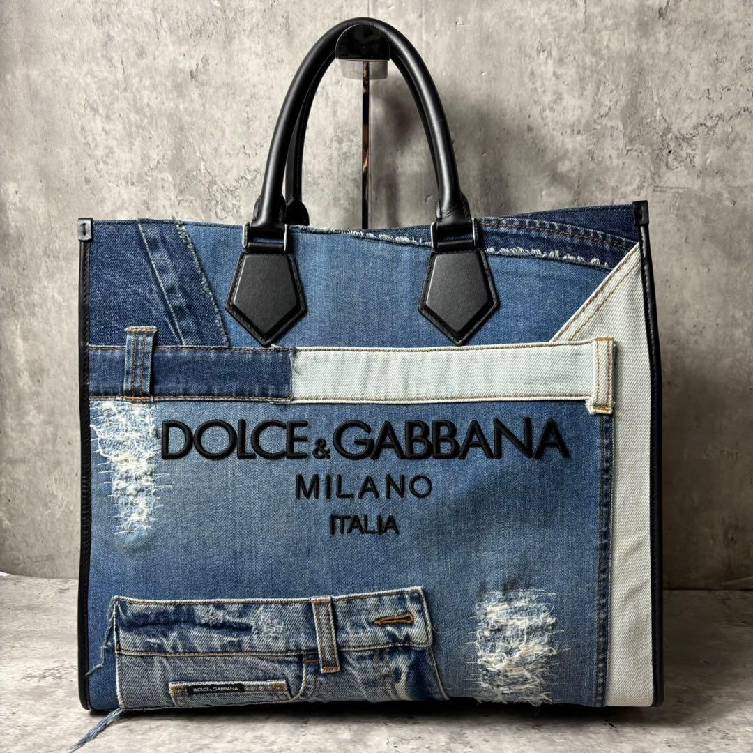 DOLCE&GABBANA デニム ロゴエンブロイダリー トートバッグ 2way