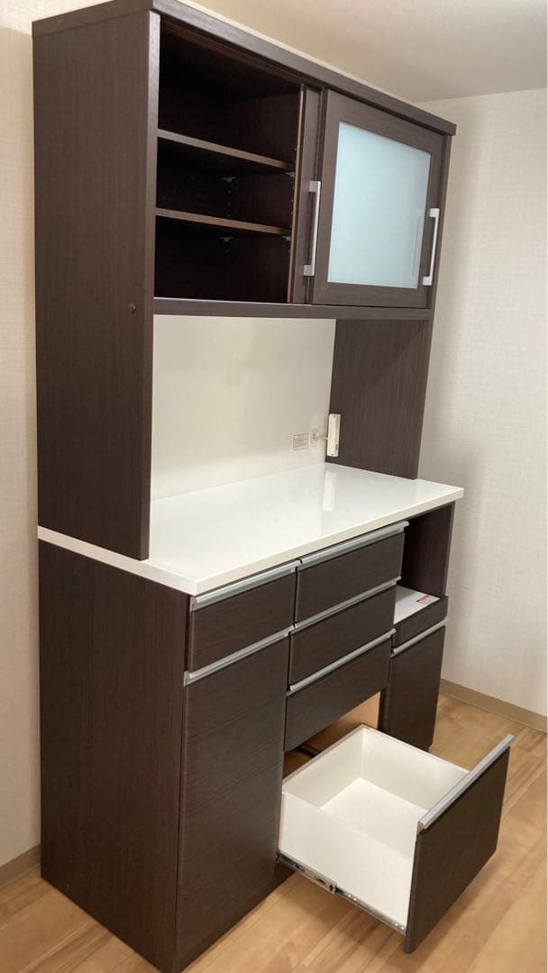 【美品】全国送料無料！ニトリ120サイズ木製キッチン収納棚ダークブラウン