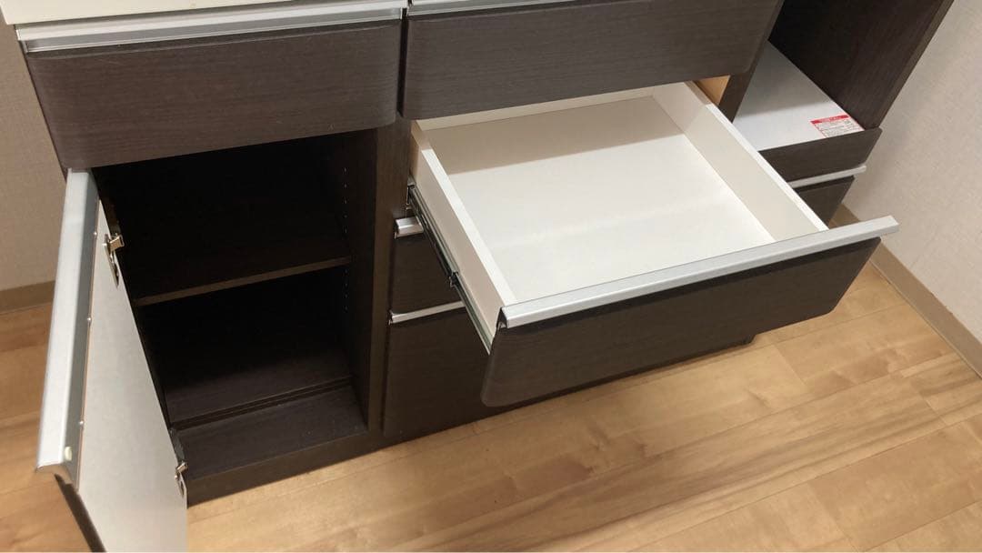 【美品】全国送料無料！ニトリ120サイズ木製キッチン収納棚ダークブラウン