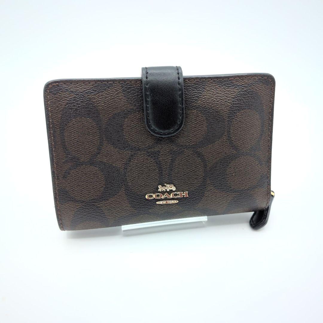 【未使用】コーチ COACH シグネチャー 二つ折り財布 ブラウン レザーPVC
