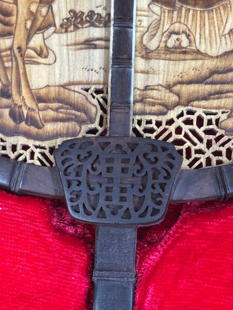 中国美術 唐木造 白檀透彫刻 翡翠 軍配型硯屏 団扇　唐物