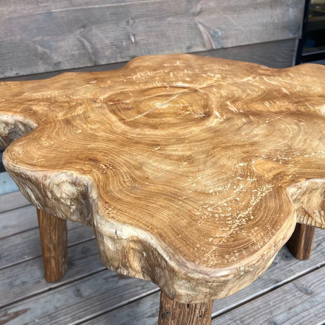 極厚 希少木材 オールドチーク材 切株テーブル 73cm ちゃぶ台 無垢材 机