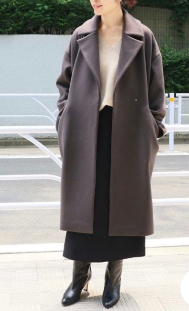 IENA ロング チェスターコート マンテコ 38 ウール ブラウン系