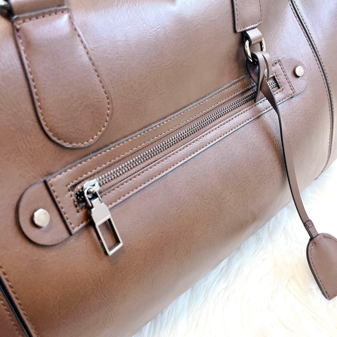 ZARA ザラ ボストンバッグ 2way ブラウン 旅行鞄 レザー 大容量 茶色