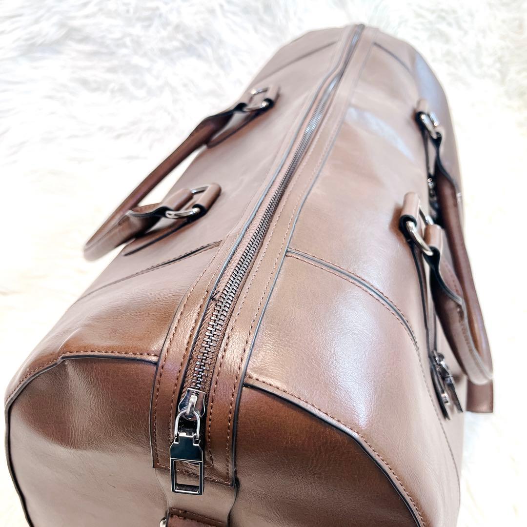 ZARA ザラ ボストンバッグ 2way ブラウン 旅行鞄 レザー 大容量 茶色