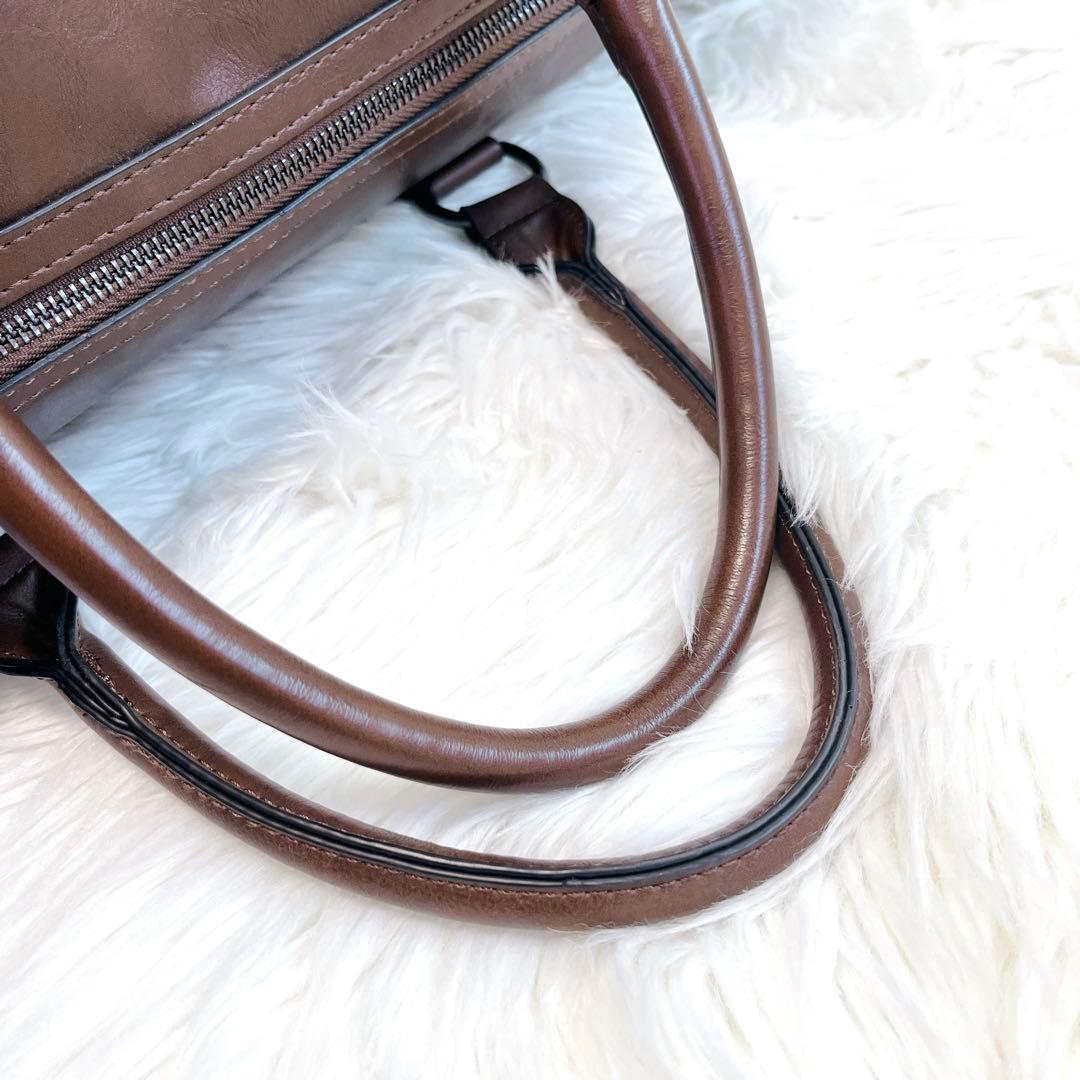 ZARA ザラ ボストンバッグ 2way ブラウン 旅行鞄 レザー 大容量 茶色