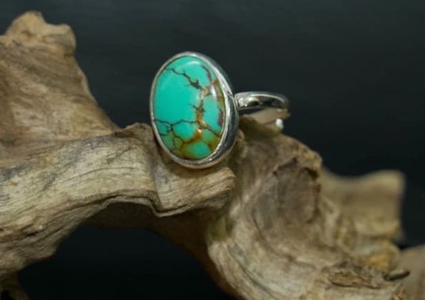 【週末限定セール】ターコイズ フリーサイズ リングスパイダーウェブシルバー19号