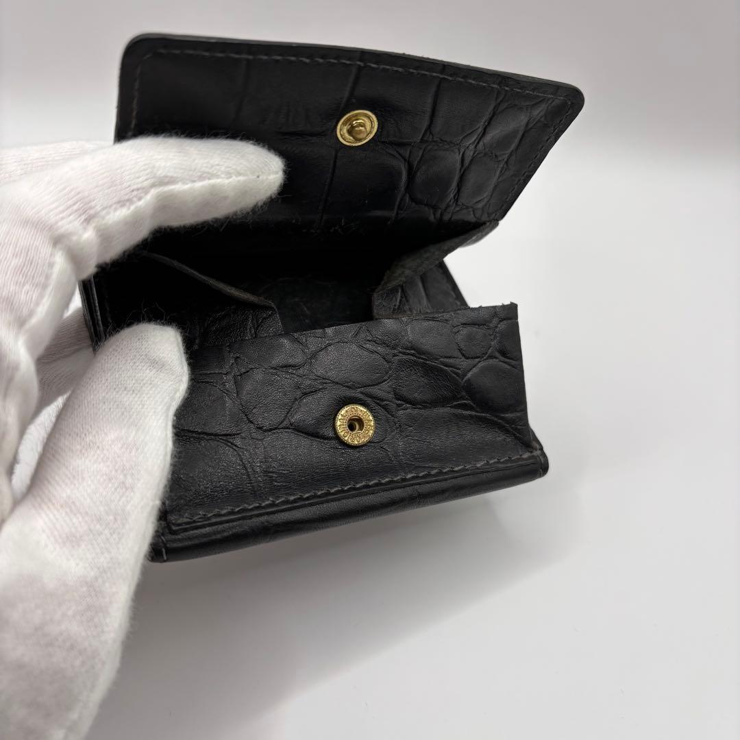 ILBISONTE 二つ折り財布　ブラック　クロコ　型押し　レザー　財布　革