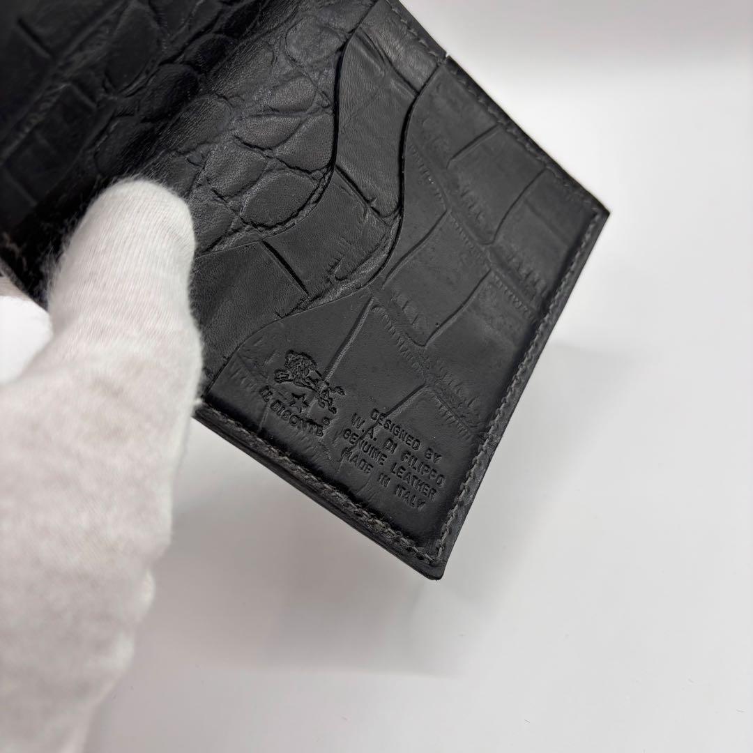 ILBISONTE 二つ折り財布　ブラック　クロコ　型押し　レザー　財布　革