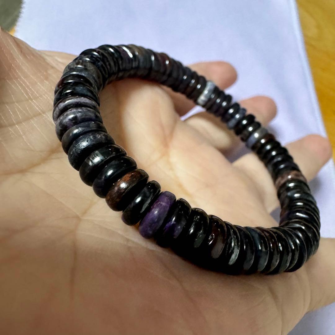 【鑑別済】未使用、希少な本物証明✨高品質スギライトボタンカット、ブレスレット