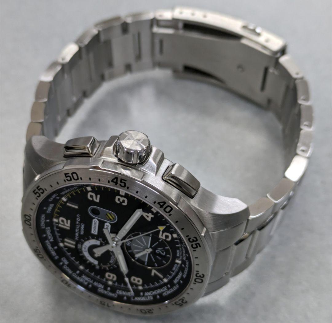 美品　ハミルトン H767140 カーキ アビエーション ワールドタイマークロノ