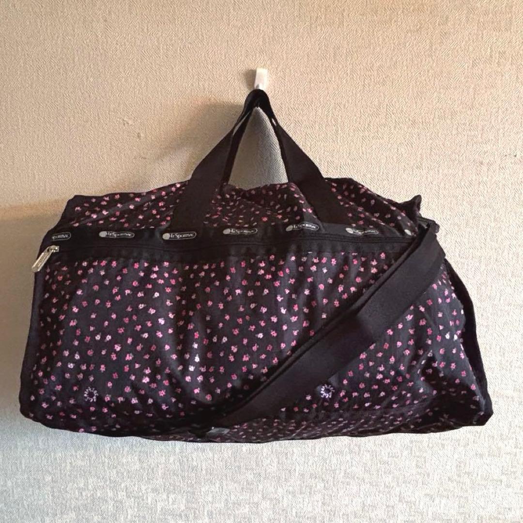 レスポートサック　ボストンバック　黒×花柄　ミニポーチ付　新品　未使用