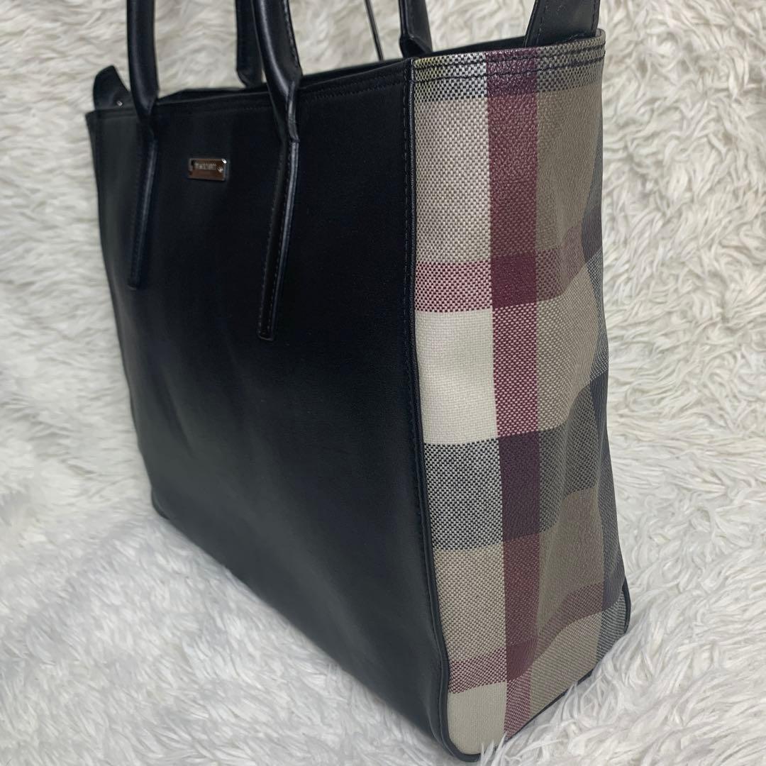 ブラックレーベルクレストブリッジ ノバチェック トートバッグ レザー