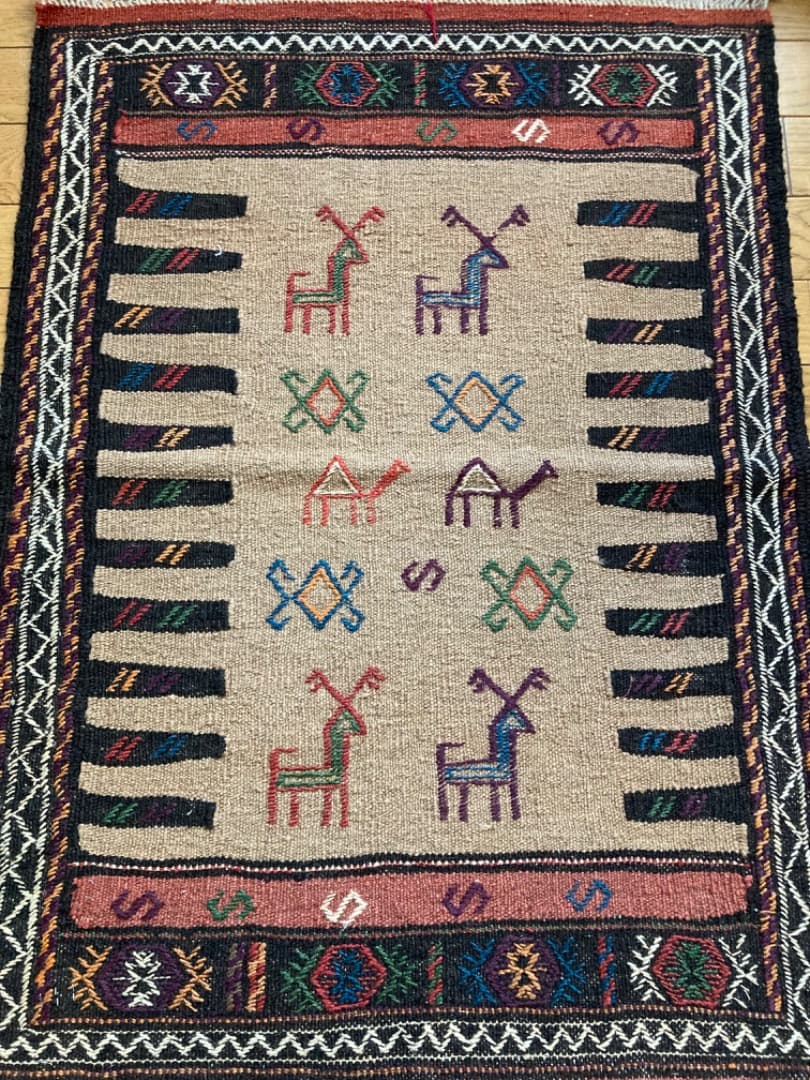 【在庫一掃セール】グーチャン キリム ウール 88cm×65cm