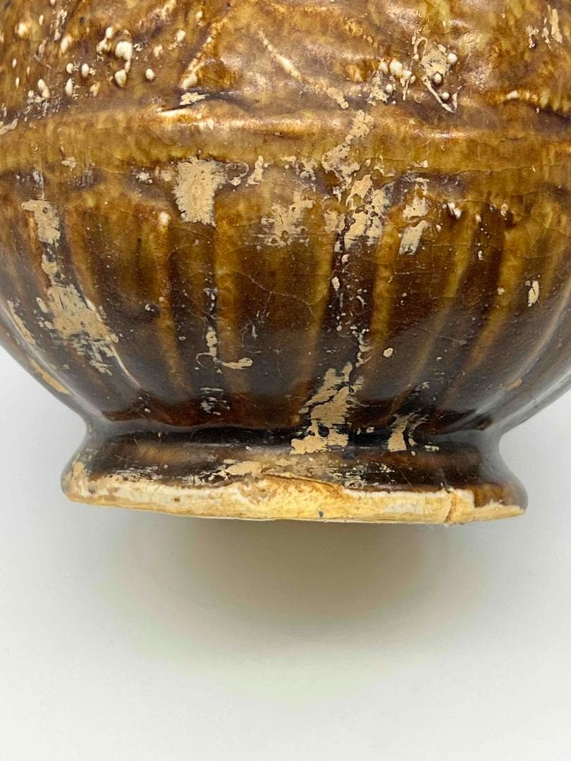 金～元時代　褐釉花草文花瓶　花入　花瓶　茶道具　香道具(B-63)