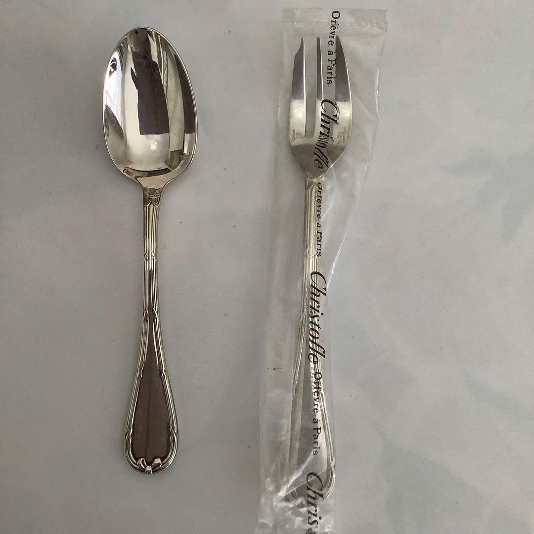 銀製クリストフル　デザートスプーン、フォークセット　④