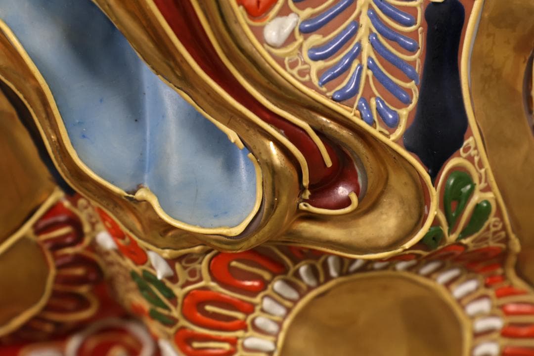 九谷焼 八幡窯 色絵金彩龍図　お多福 像　お福　置物　高さ約77cm　BK67