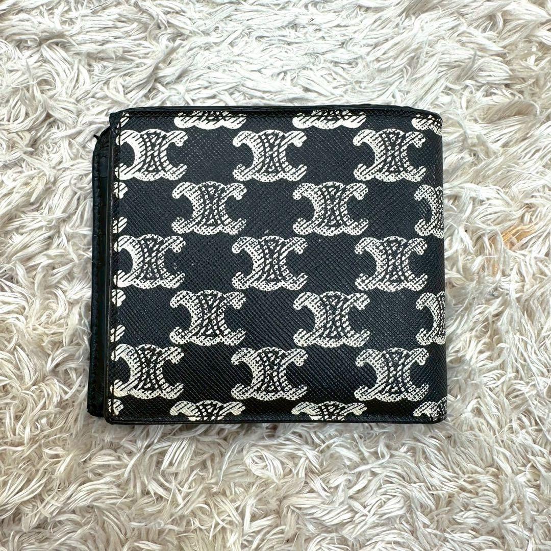 【美品】セリーヌ 二つ折り財布 ブラック トリオンフ マカダム レザー メンズ