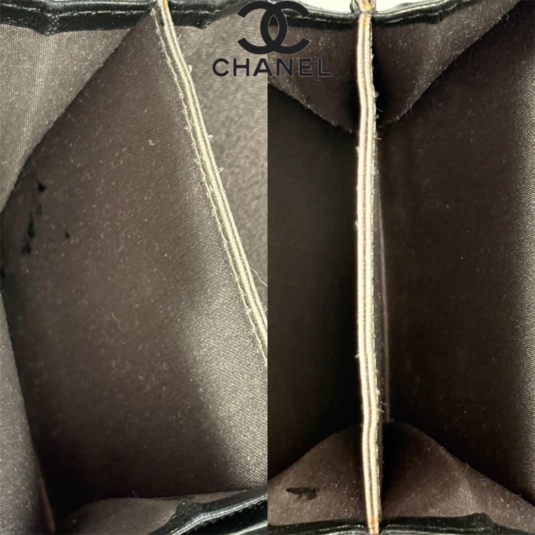 A128 CHANEL 【かなり美品】カメリア コンパクト 三つ折り財布 黒