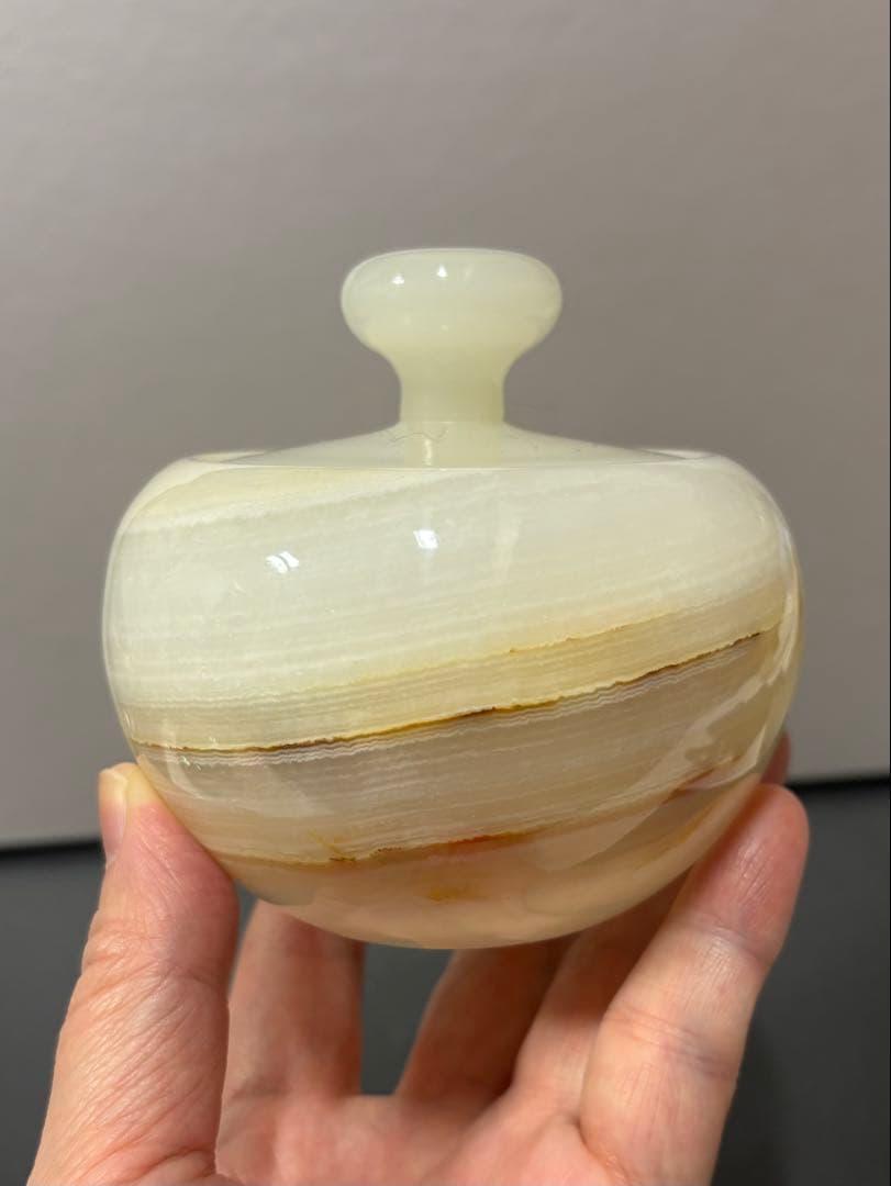 アフガンジェイド　蓋付き壺　630g 天然石の壺