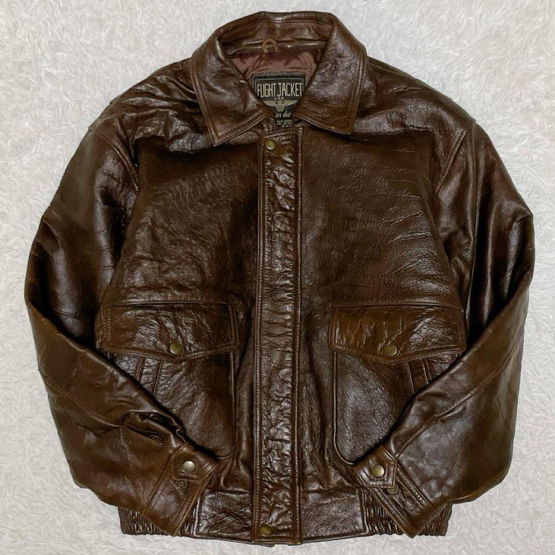 vintage A-2 レザーフライトジャケット 羊革 本革 短丈 ブラウン