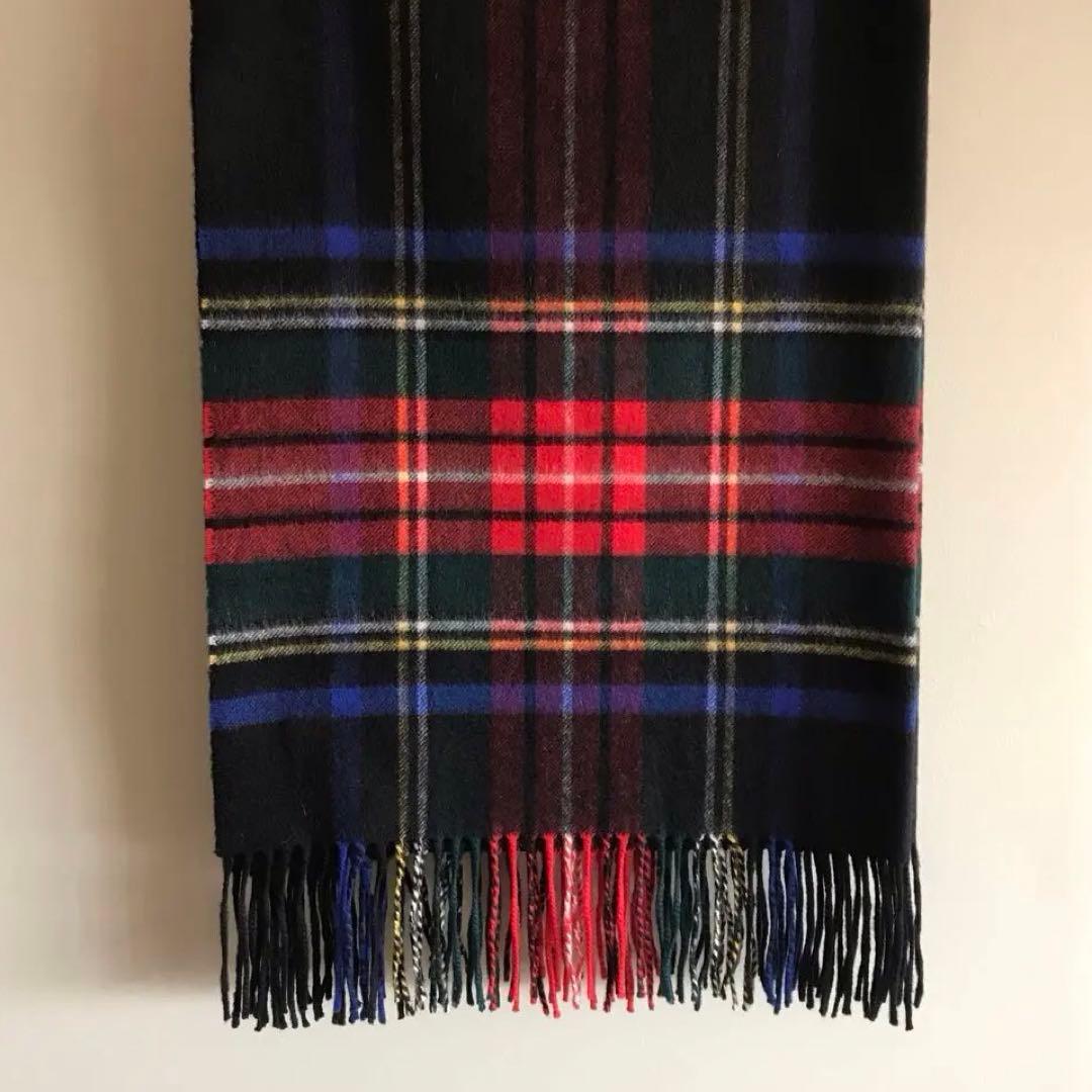 ジョンストンズ 大判ストール　ブラックスチュワート　カシミヤ100%