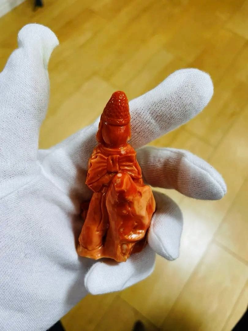 本珊瑚　珊瑚彫刻　置物　赤珊瑚　七福神恵比寿様　宝石珊瑚　重さ100g