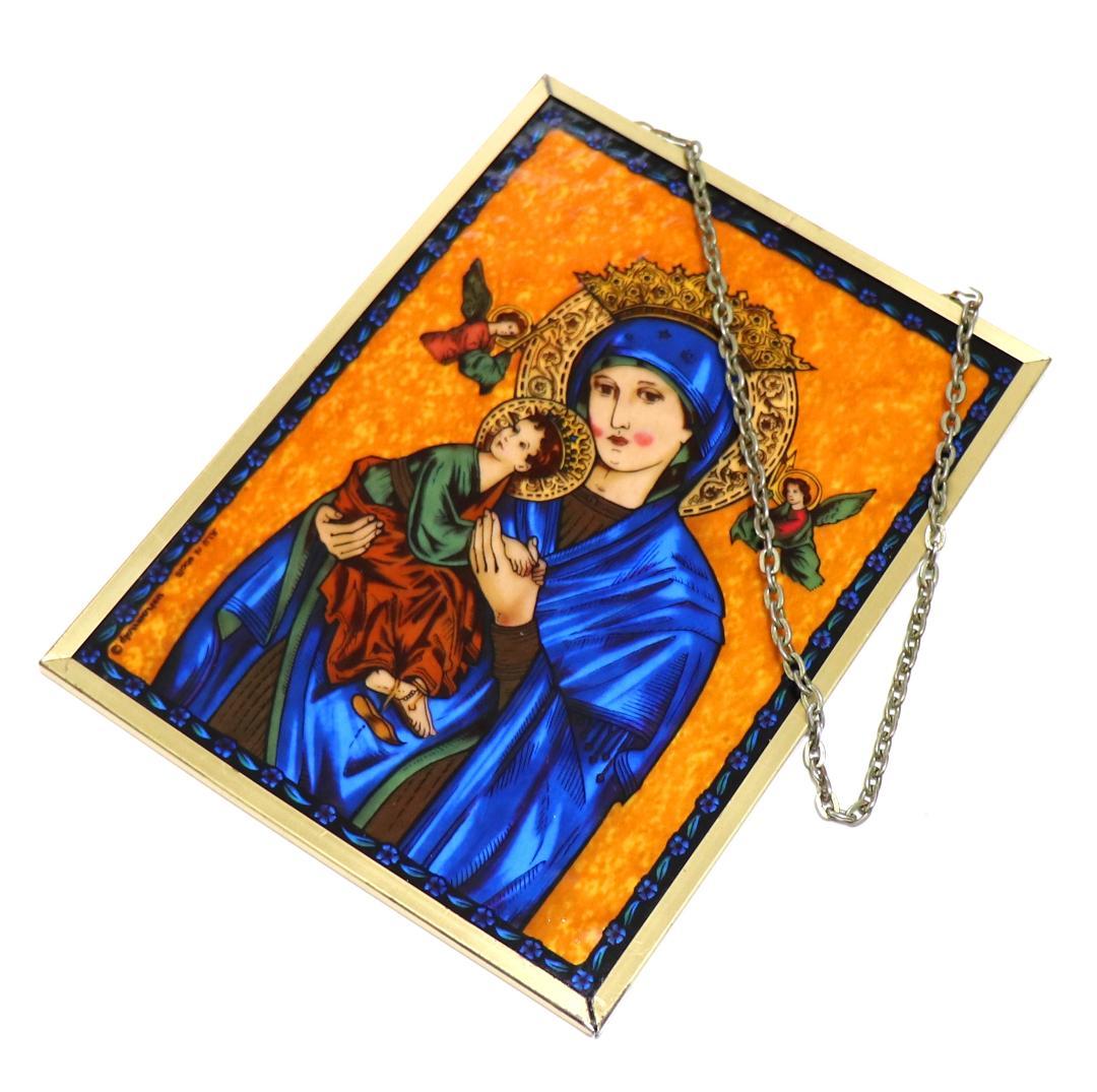 マドンナ&チャイルド 聖母マリア キリスト 天使 ヴィンテージ ステンドグラス