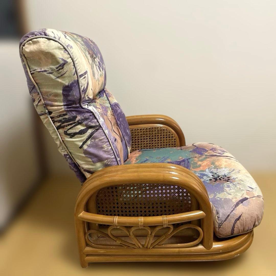 ラタン 籐 回転座椅子 3段リクライニング クッション チェア