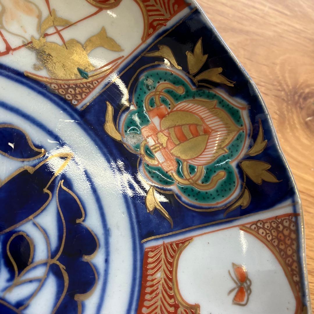 値下げ！明治時代　古伊万里 6寸皿 4枚セット 色絵 中皿 金彩 ベロ藍　蔵出し