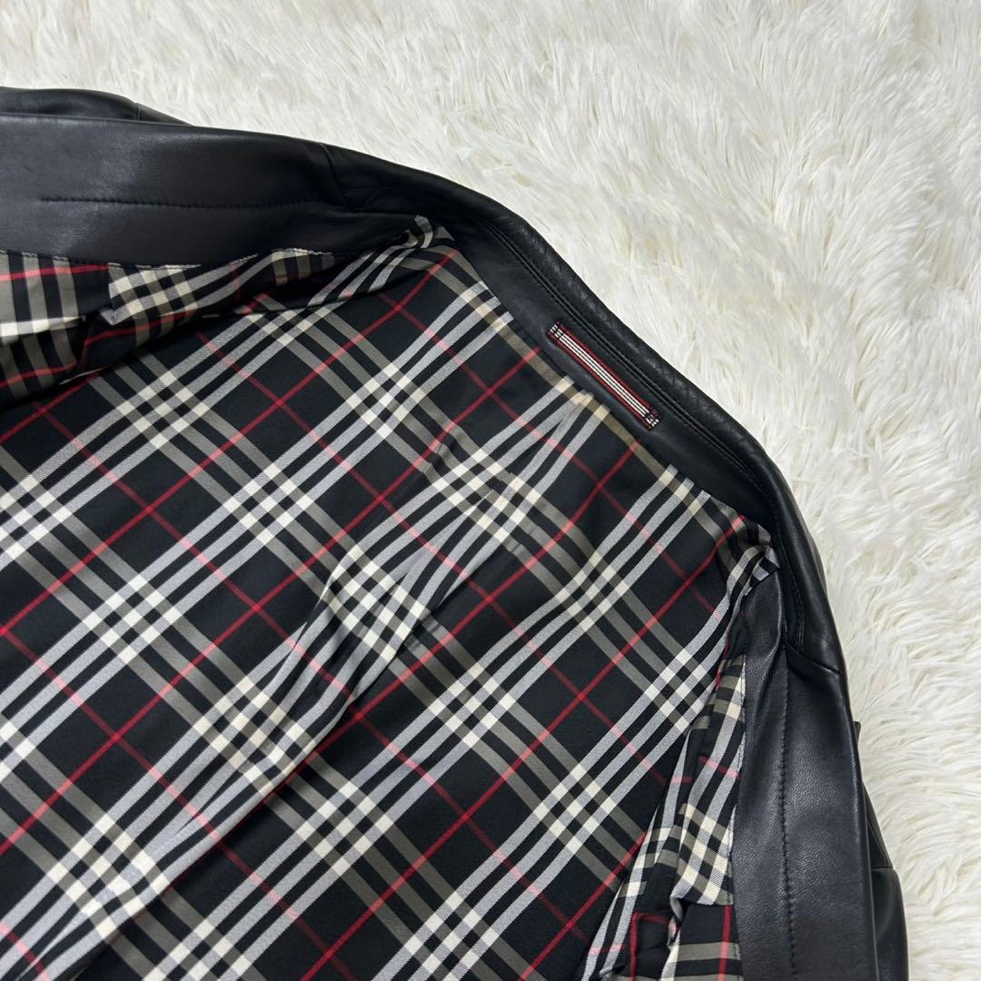 【美品/L】バーバリーブラックレーベル ライダース レザージャケット ラムレザー