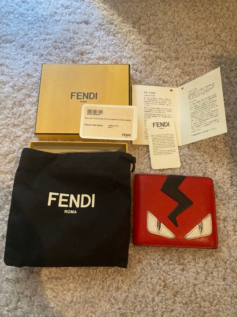 FENDI モンスター 二つ折りカードケース レッド