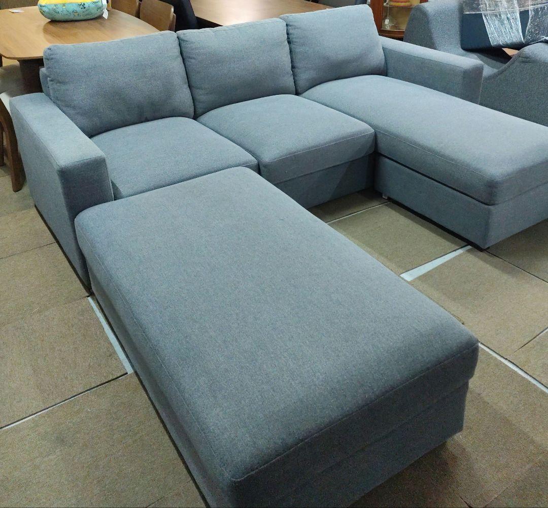 収納オットマン付き3ピース布製ソファー