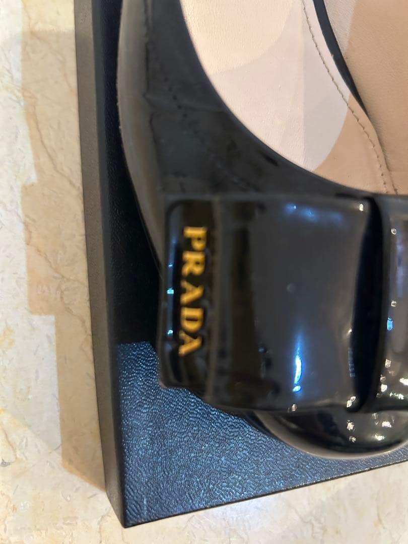 PRADA ブラック リボン付き36 1/2バレエシューズ