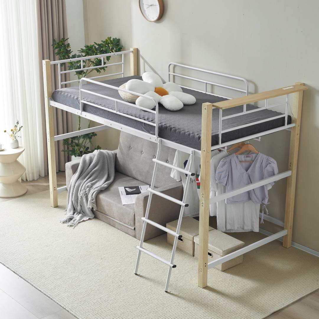 コンセント付きロフトベッド【高さ140】送料無料 スチール 耐震　NATURAL