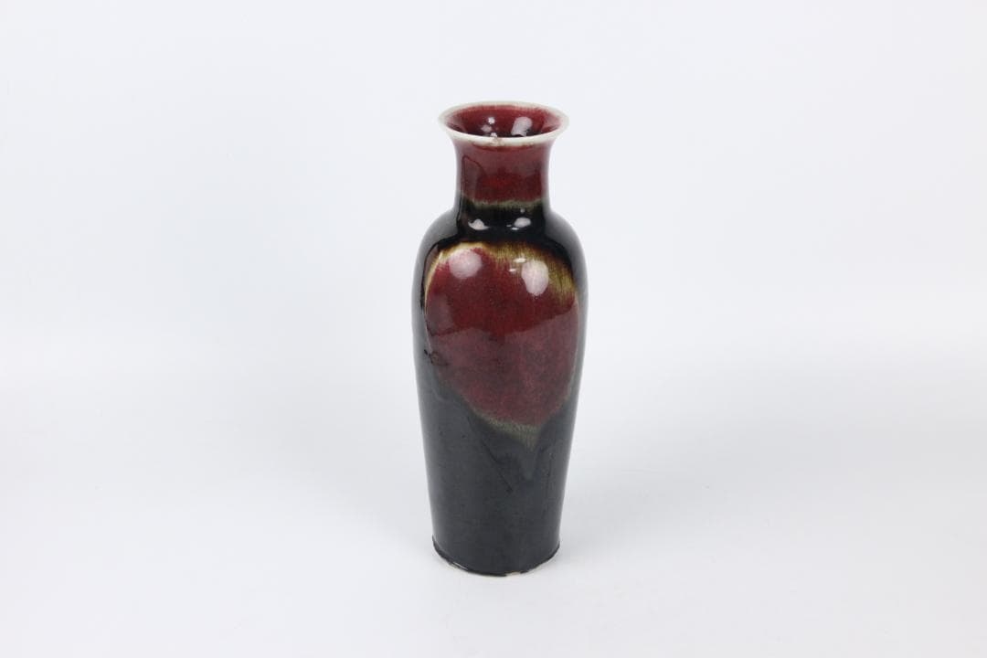 中国美術 清代 官窯 窯変紅釉 郎窯紅　花瓶 中国　時代物　欠けあり ED5-8
