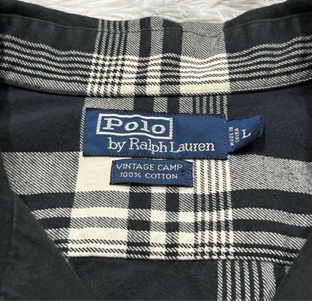 希少 90s ラルフローレン vintagecamp ネルシャツ オープンカラー