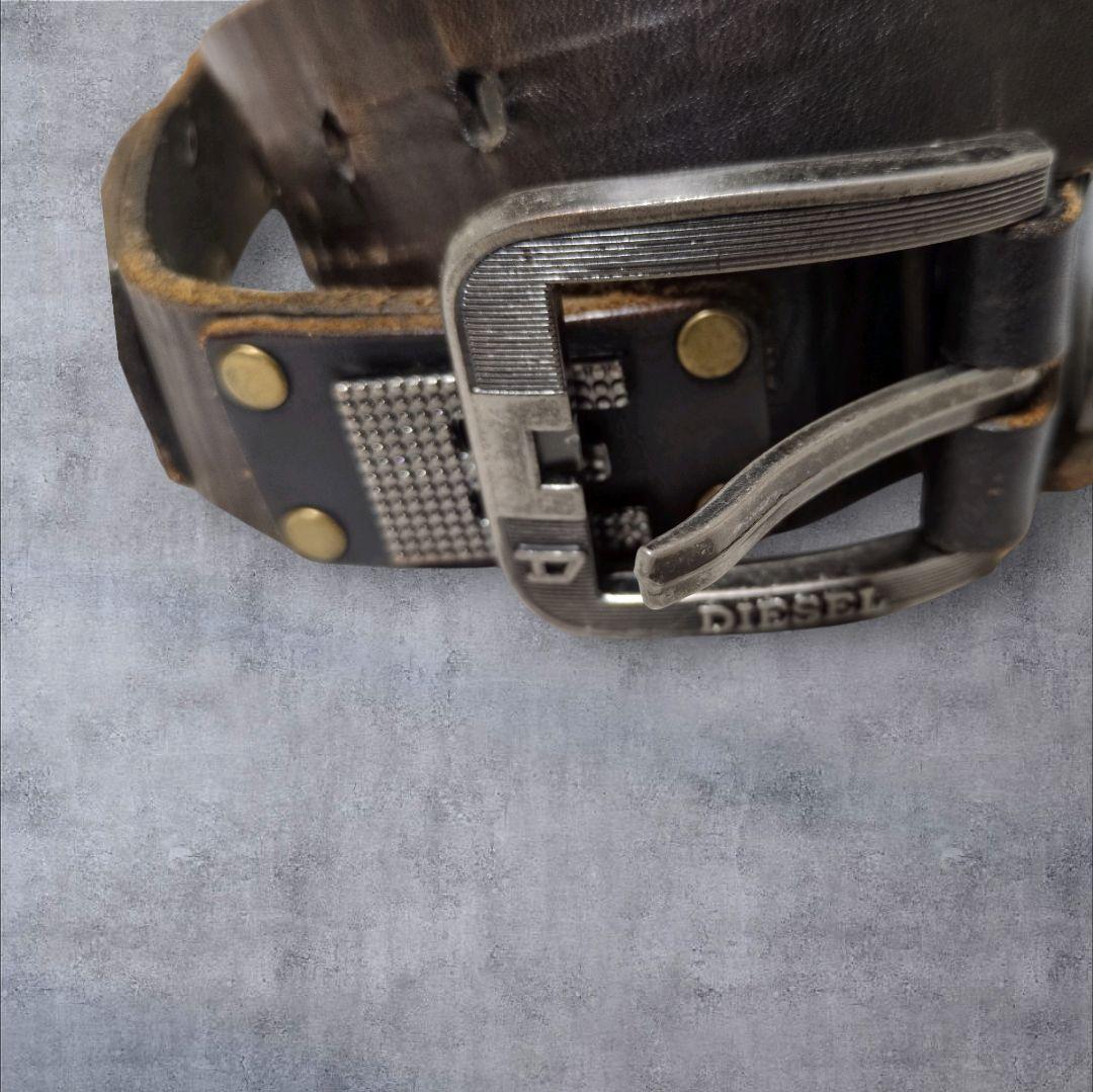 ディーゼル ロゴ スタッズ ベルト イタリア製 本革 ヴィンテージ加工 y2k