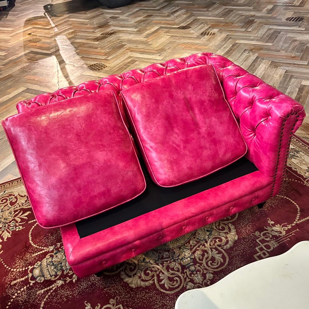 ピンクレザー風2人掛け×2セットソファ