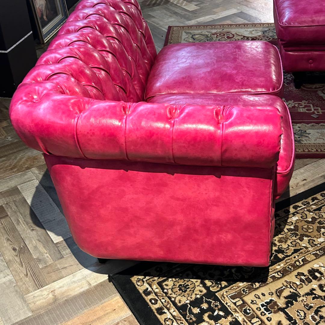 ピンクレザー風2人掛け×2セットソファ