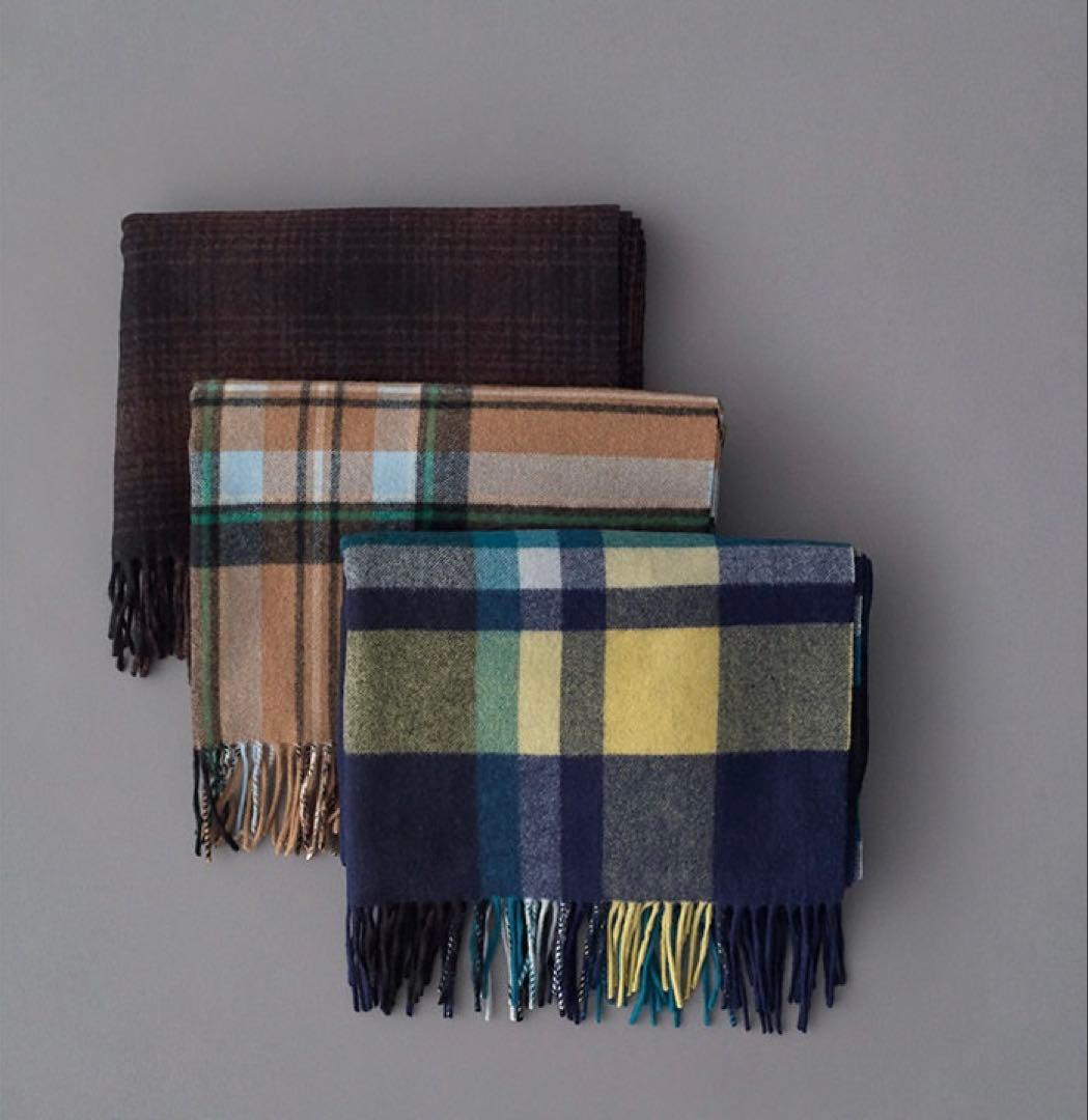 美品！IENAカシミヤストール 大判マフラー チェック イエナ ネイビー 紺色