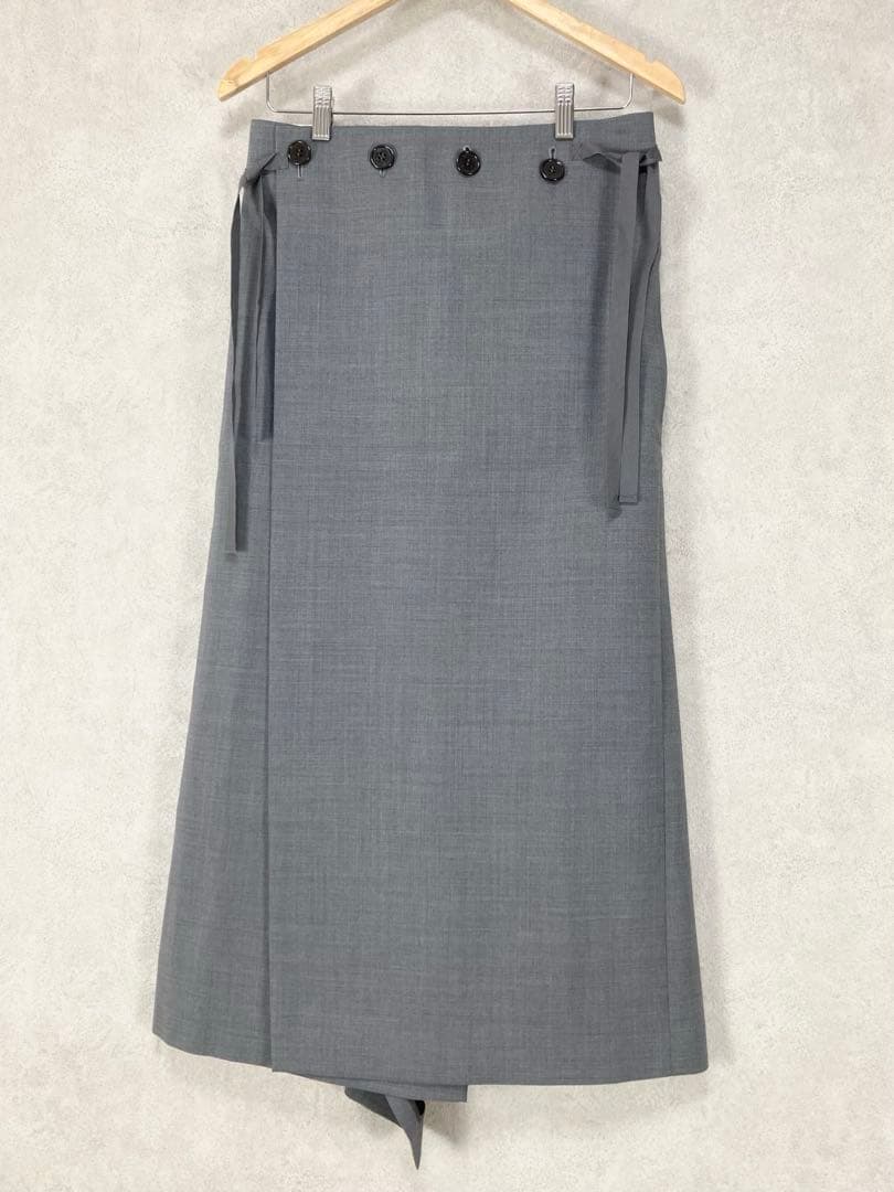 Y's BUTTON DESIGN RAPPED SKIRT グレー1
