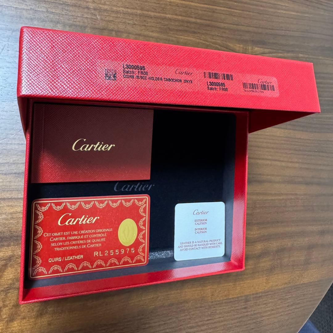 Cartier カルティエ 二つ折り財布 メンズ 黒 レザー カボションライン
