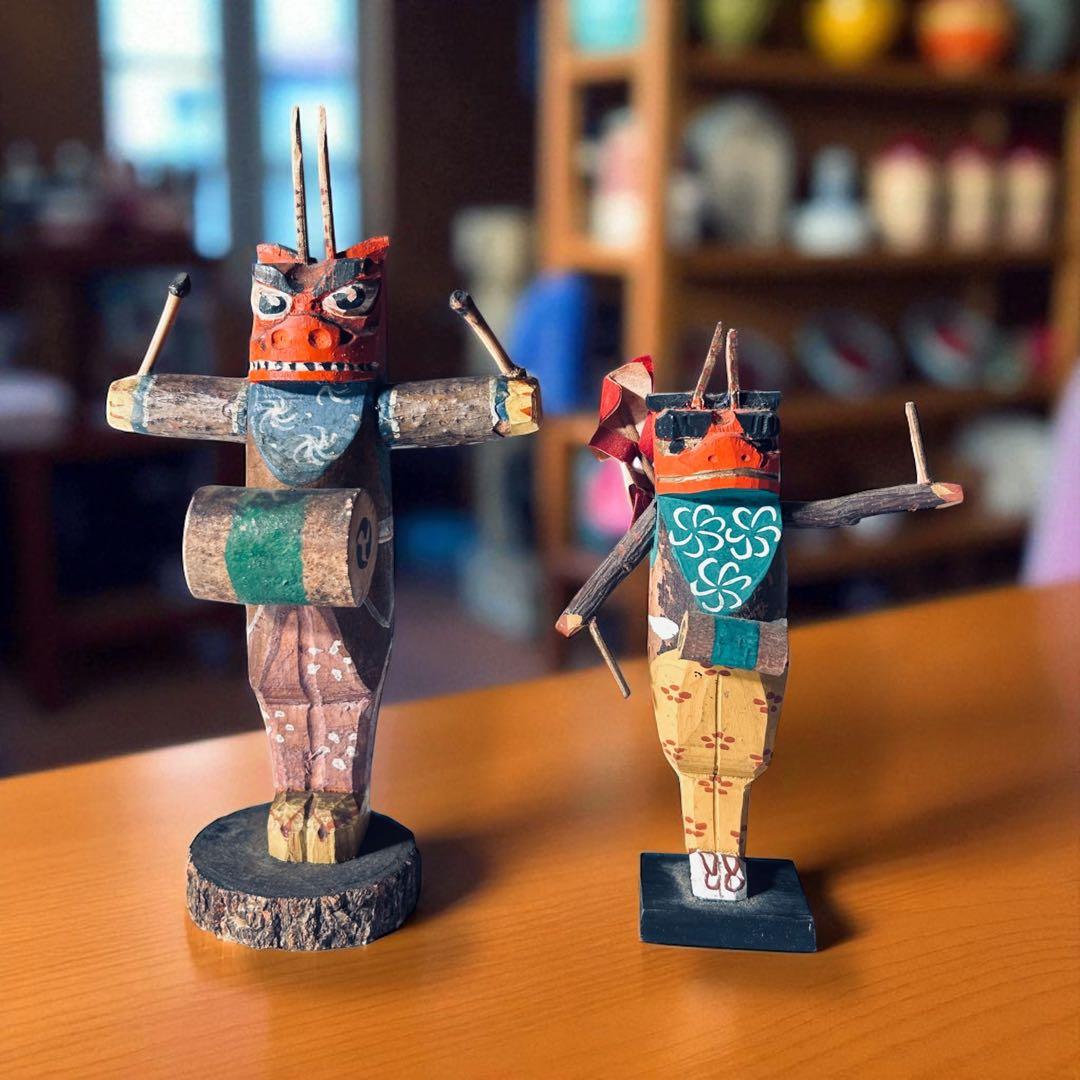 廃絶品 埼玉県飯能市 郷土玩具 大河原宏彰 丸木彫人形《獅子舞》 ×2 美楽堂