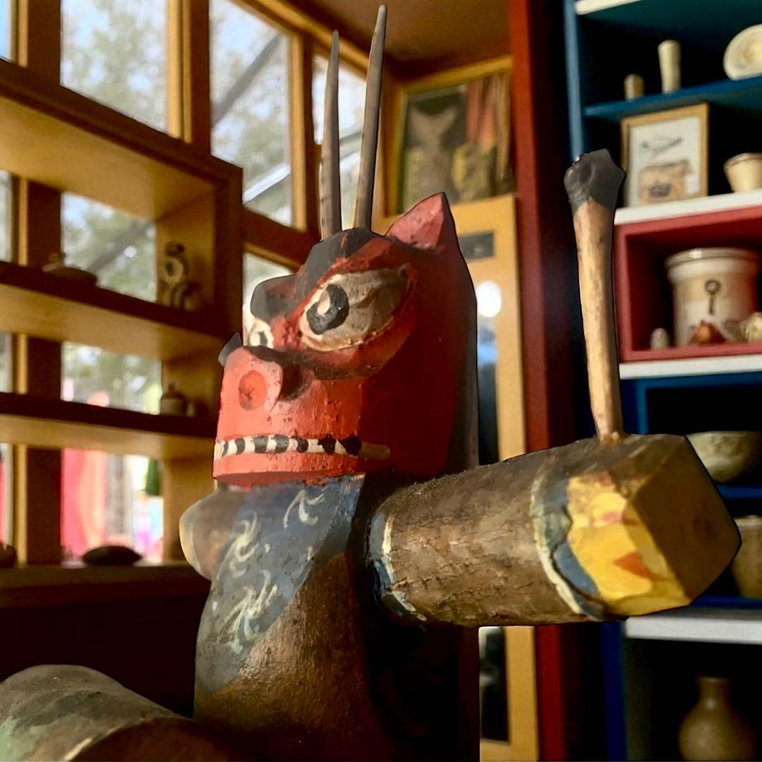 廃絶品 埼玉県飯能市 郷土玩具 大河原宏彰 丸木彫人形《獅子舞》 ×2 美楽堂