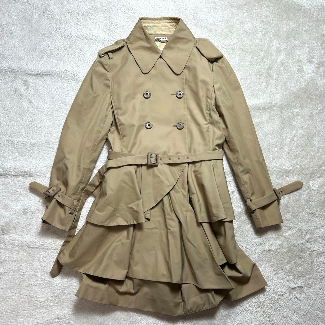 Miu Miu フリルトレンチコート　ベージュ　M ベルト
