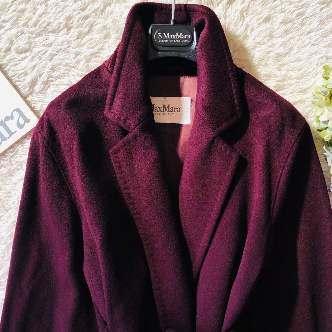 42大きめ✨希少色 極美品 マックスマーラ ベルテッドコート アルパカ ワイン