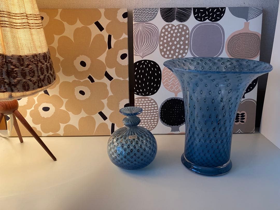 BODA 青いドット模様の花瓶セット
